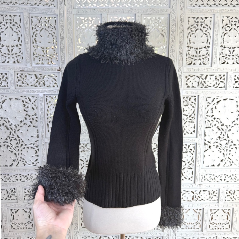 NWT Vtg Faux Fur Old Money Turtleneck Sweater Womens Small Y2K Mob Wife Luxury